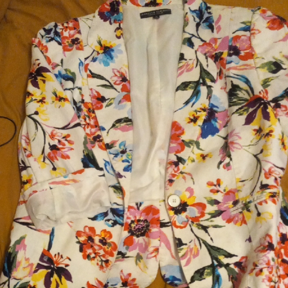 White and Red Floral Blazer with Tailored Fit